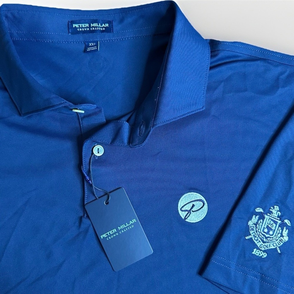 NEW Peter Millar Soul Performance Mesh Polo Shirt Men XXL Navy Detroit Golf Club